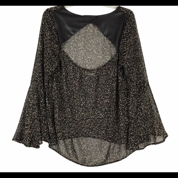 Zouk: black sheer open back long sleeve blouse L - Picture 5 of 8